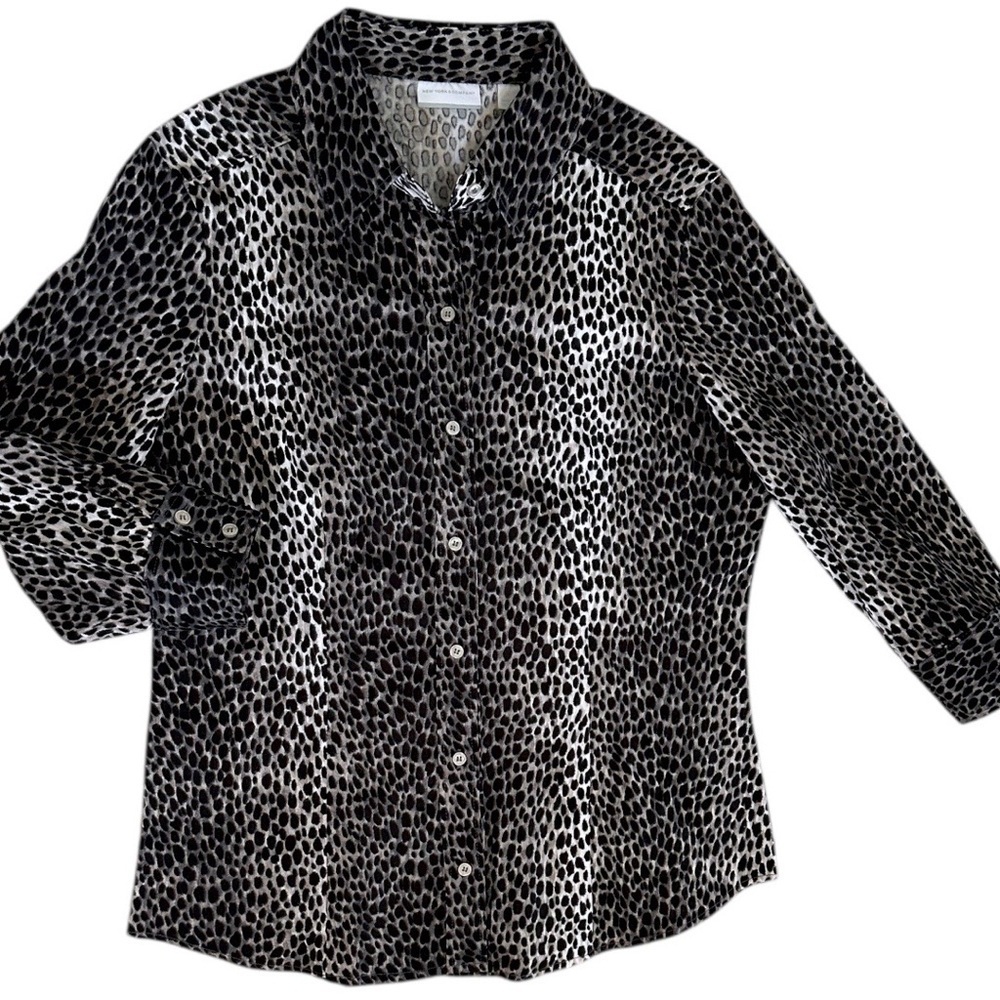 New York & Company Animal Print Button Down Dress Blouse Shirt Size Large, New - Picture 5 of 16